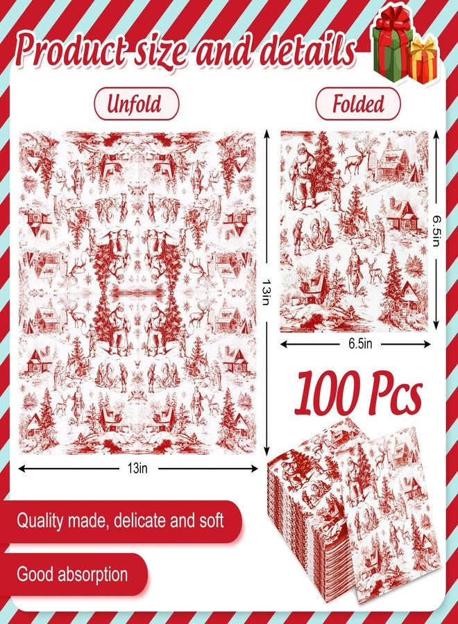 JarThenaAMCS مناديل ورقية من JarThenaAMCS، 100 قطعة، بنقشة تويل دو جوي بنية حمراء، للاستخدام مرة واحدة، مثالية لحفلات الغداء والعشاء، ولتزيين المائدة في حفلات عيد الميلاد. - Image 2